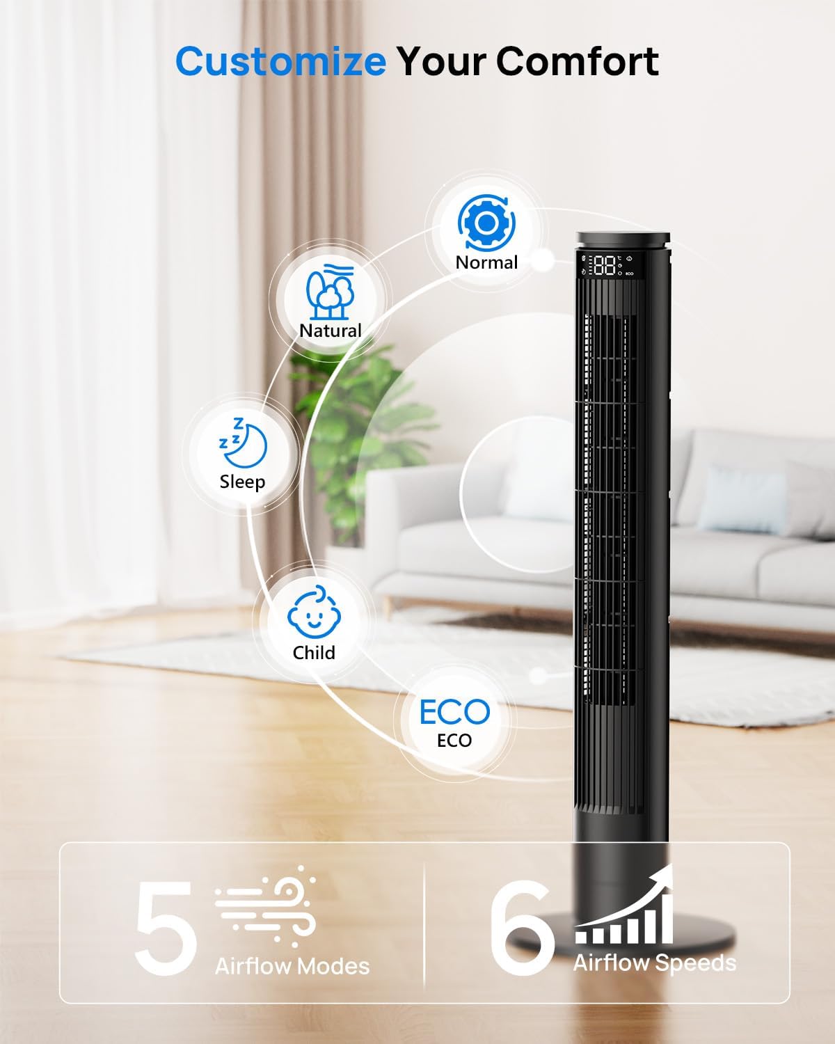 Thumbnail 1 de Tower Fan 92cm with LED Display, Silent Remote and Bladeless Design