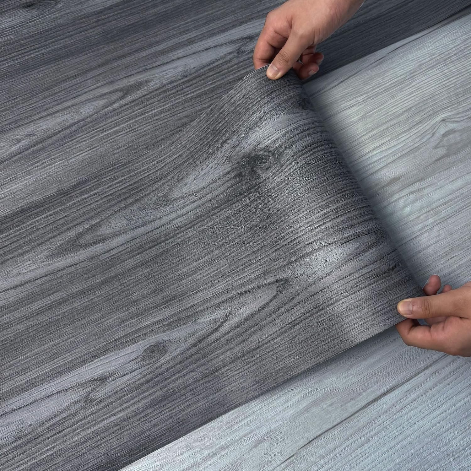 Detalle de Vinyl Flooring Roll 30cm x 5m – Peel & Stick Laminate Wood Effect in Nature Grey