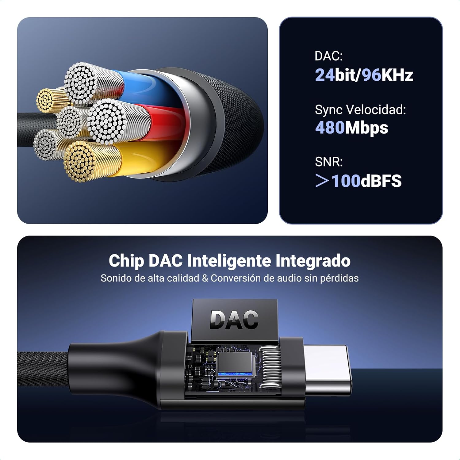 Detalle de UGREEN Adaptador USB C a Jack 3.5mm 24bit/96kHz