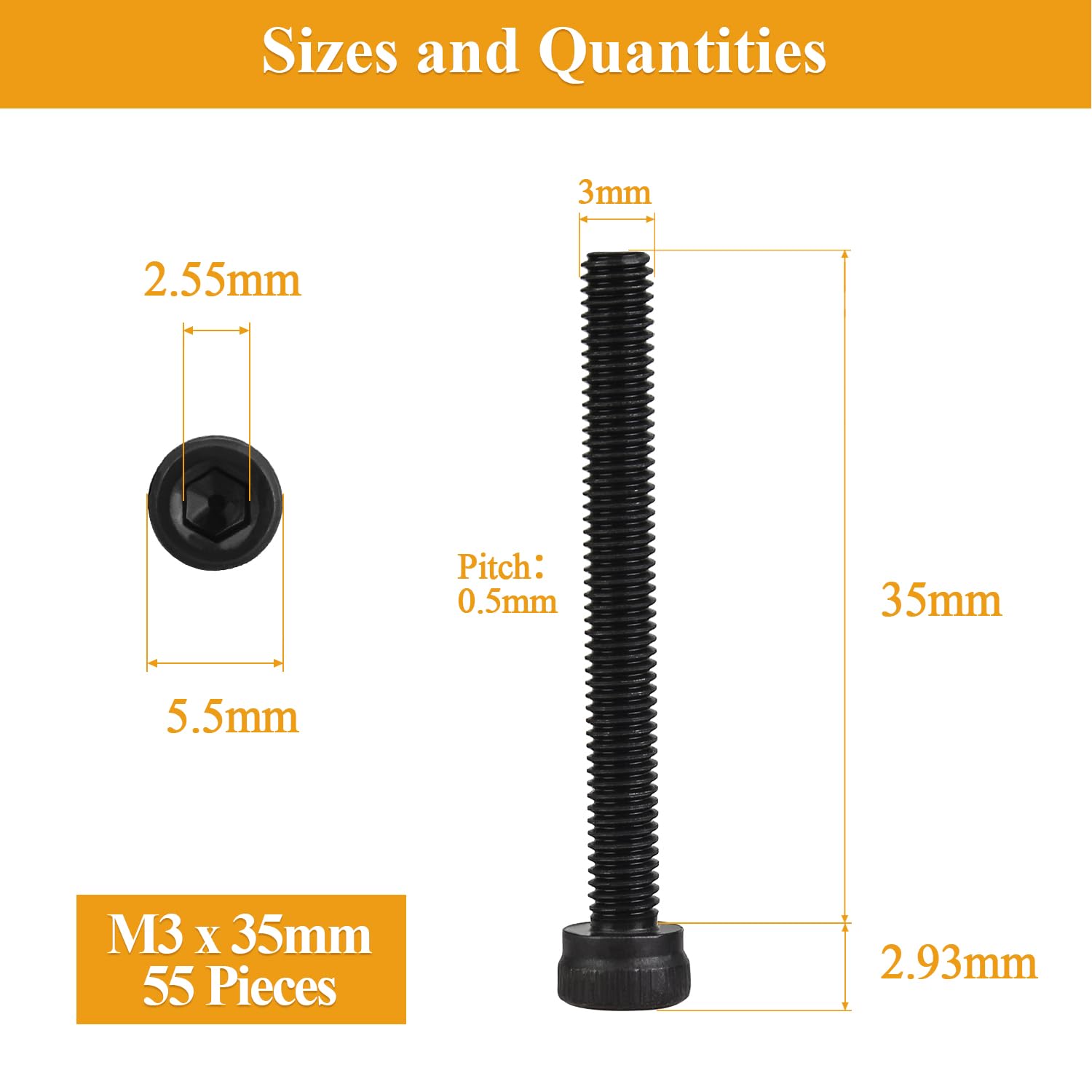 Detalle 1 de Sutemribor Sutemribor-Screws M3 x 35mm Socket Head Cap Screws, 12.9 Steel
