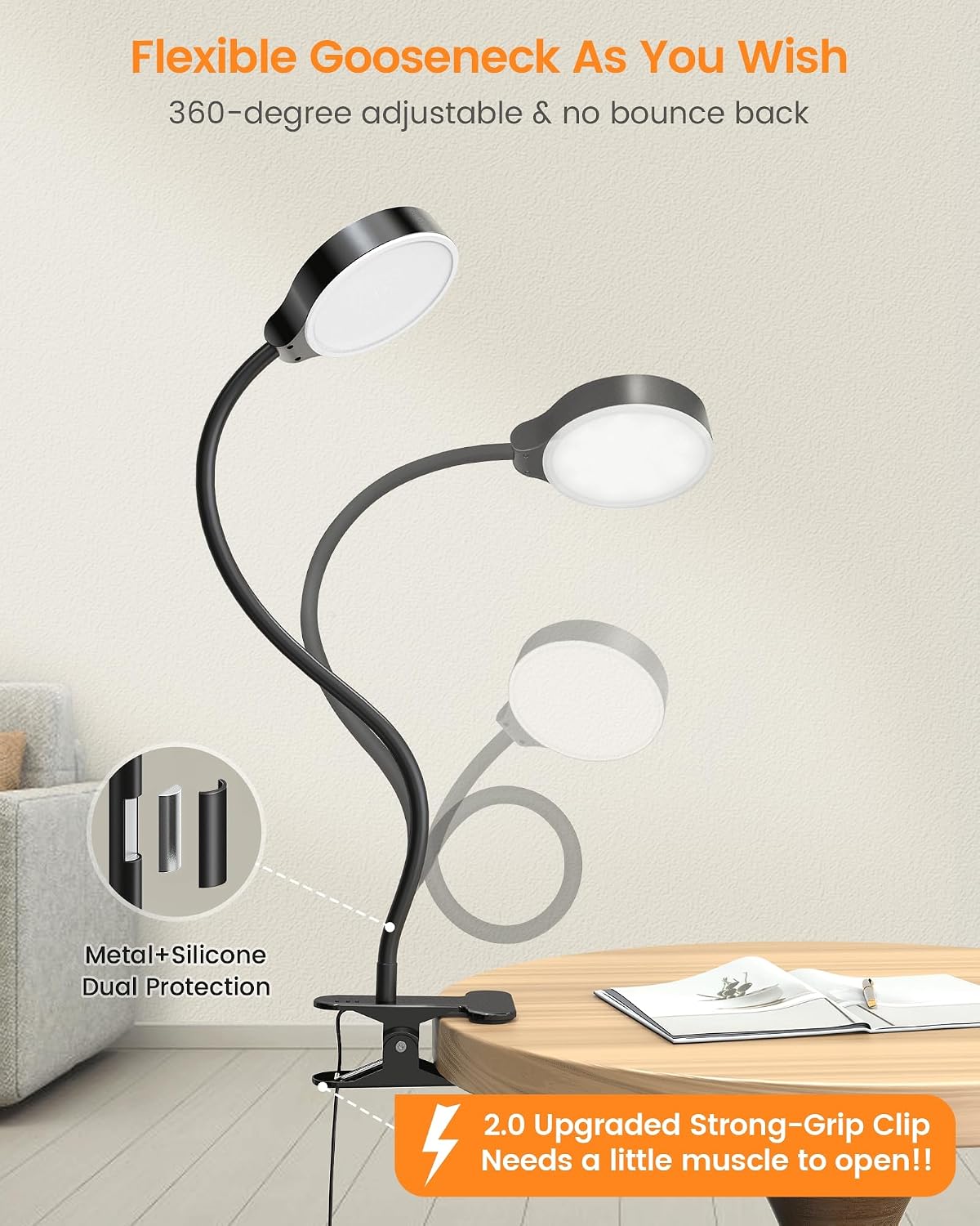 Thumbnail 5 de Glocusent GLCSNTBL201 5W Clip-On Reading Lamp with Remote, 3 Colors