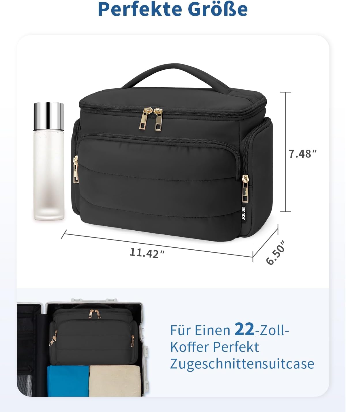 Thumbnail 5 de WANDF Reise-Kulturbeutel für Damen – große, weit geöffnete Kulturtasche (Schwarz) mit Tragegriff