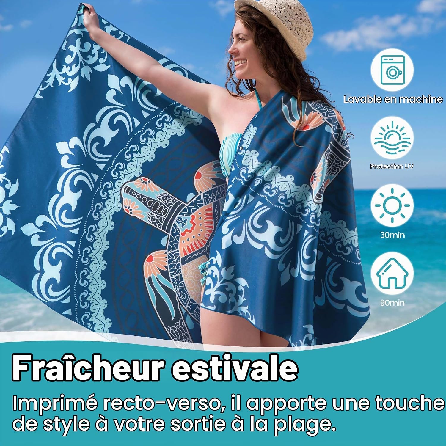 Detalle de Aonext C-0083-01 strandlaken 100 x 200 cm, 400 g/m², zeester