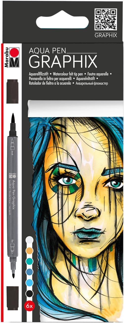 Thumbnail 5 de Marabu Aqua Pen Graphix – 6 Aquarellfilzstifte mit Doppelspitze für Kontur & Pinseltechnik