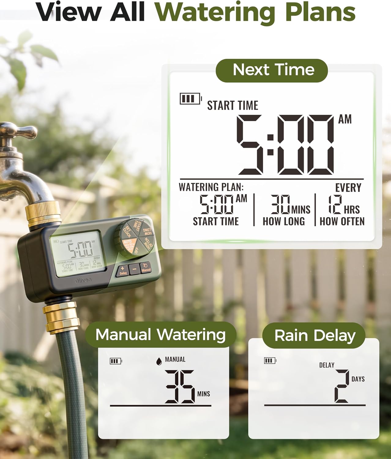 Thumbnail 3 de Diivoo Water Sprinkler Timer with Brass Inlet & Outlet – weekly irrigation with rain delay and manual watering