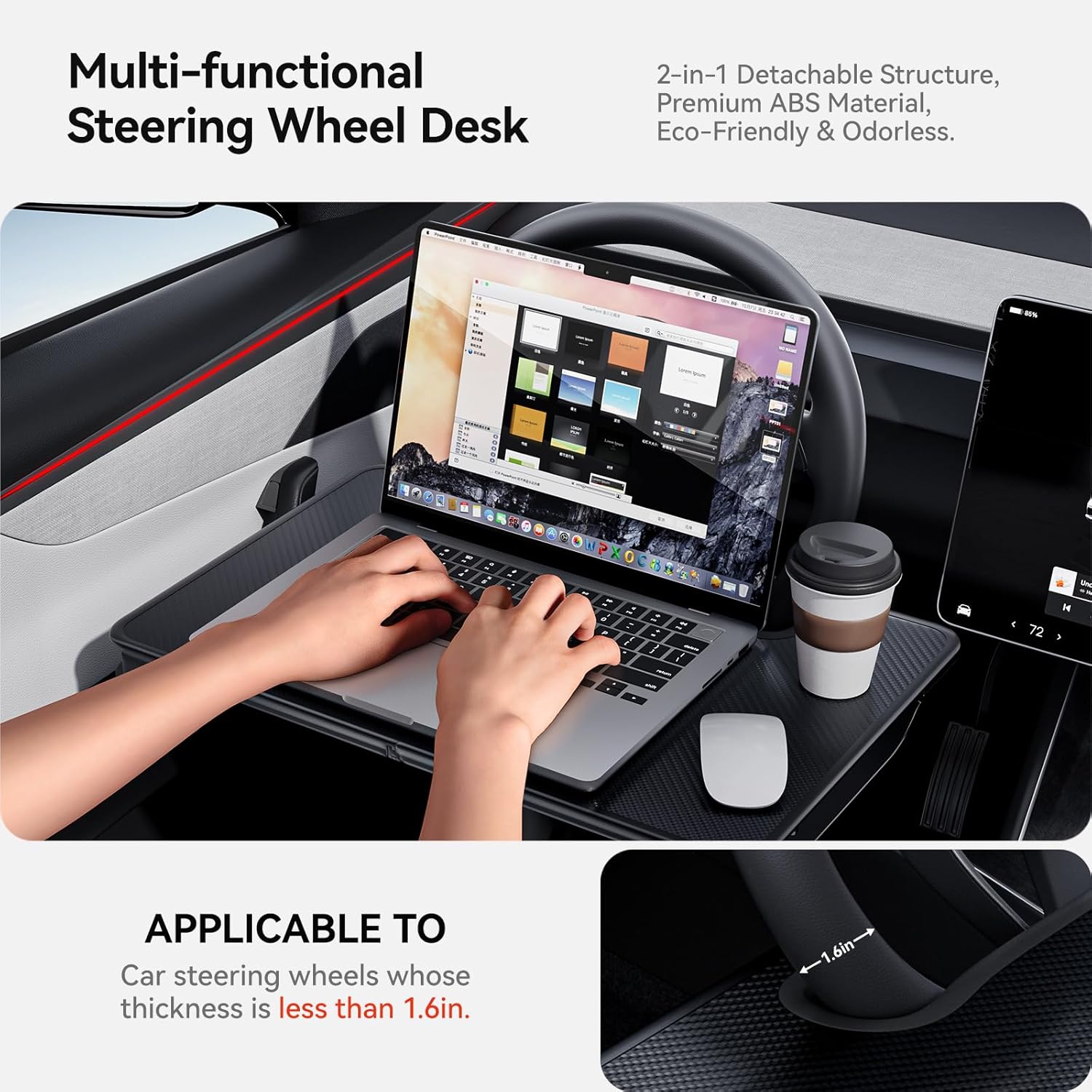 Thumbnail 4 de YONZEE 2-in-1 Car Steering Wheel Desk Tray — Organizer