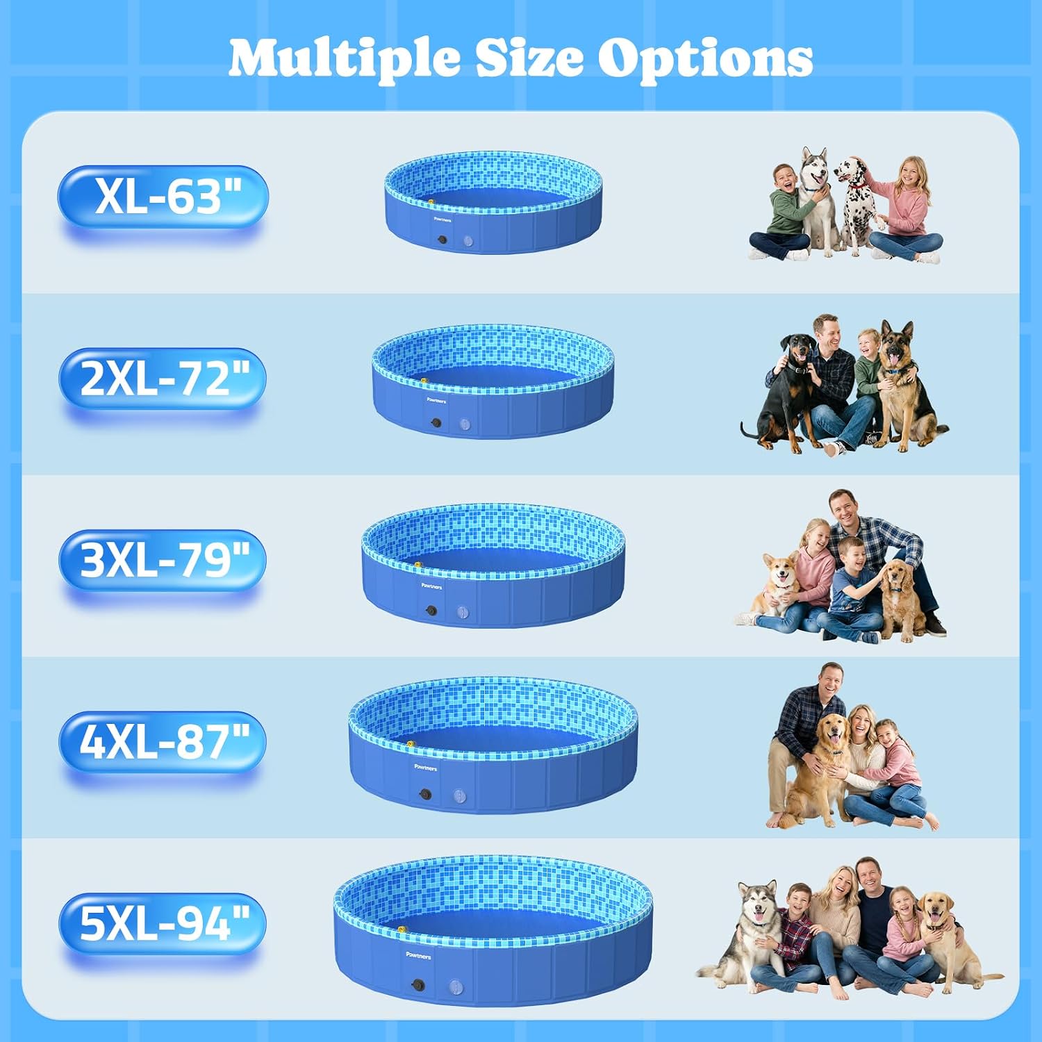 Detalle de Pawtners 72'' Foldable Dog Pool for Large Dogs: 3-in-1 LED Splash Pad, Pool, and Sprinkler