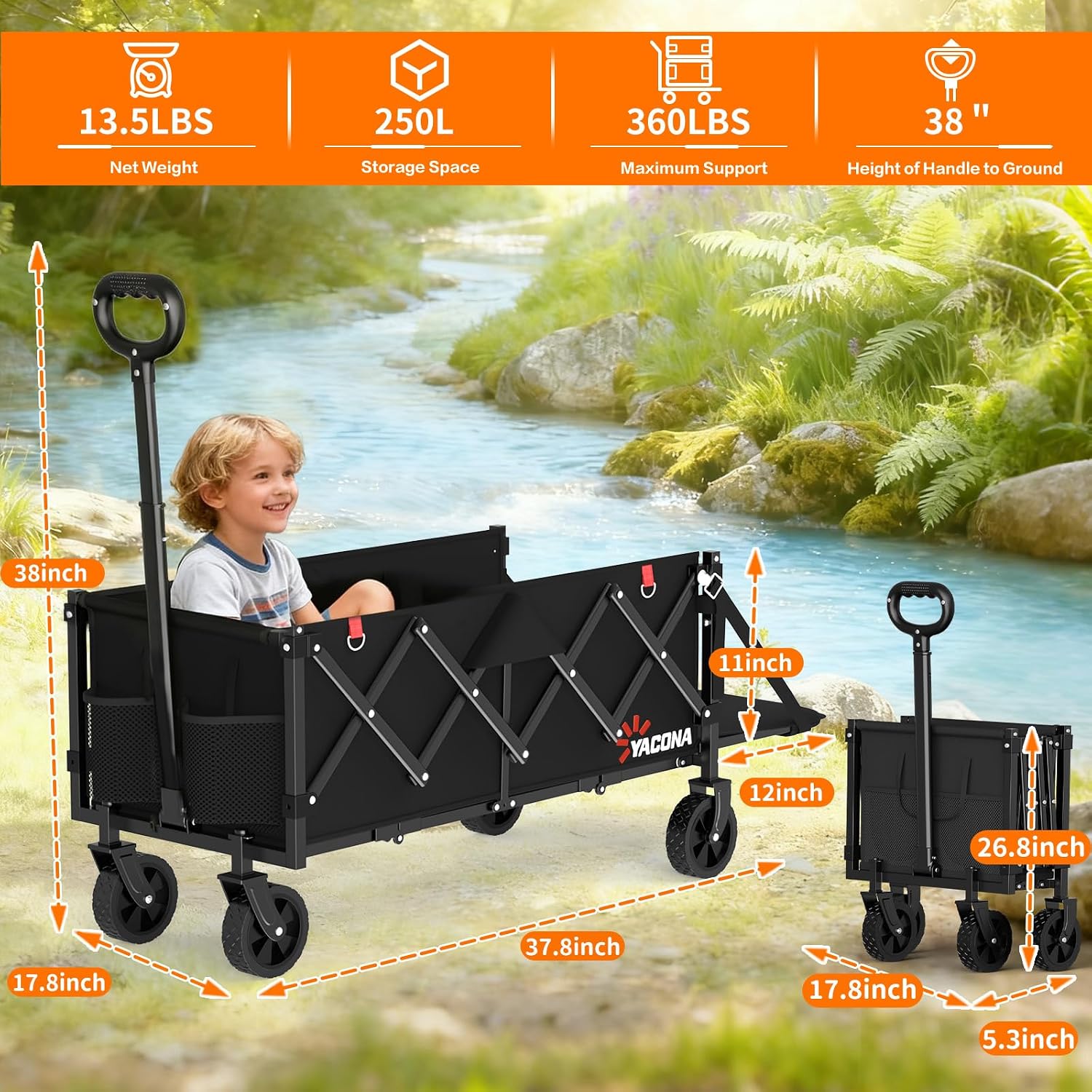 Thumbnail 2 de Foldable Wagon Cart, 250L Capacity