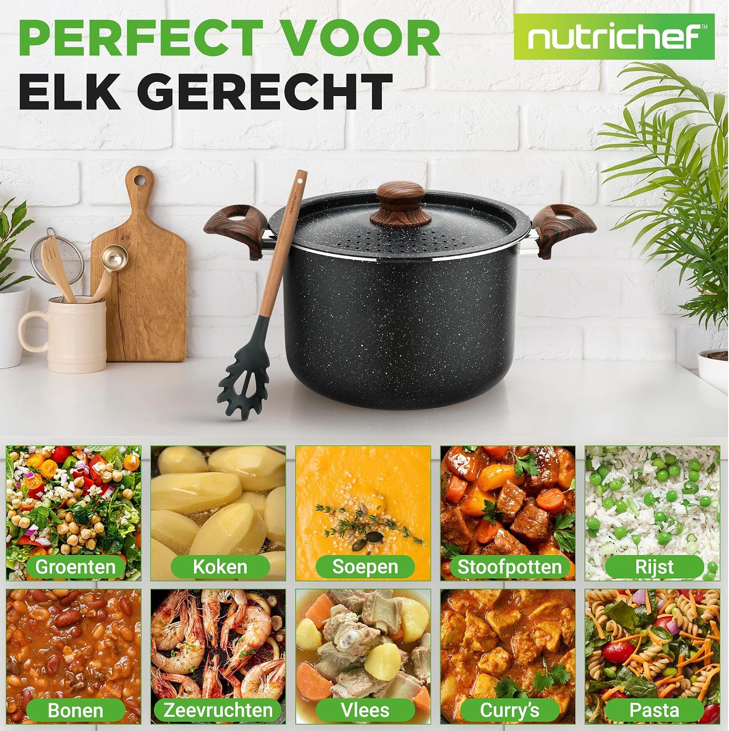 Thumbnail 3 de NutriChef NCMK2217 pastapan 5,1 liter met vergietdeksel en antiaanbaklaag
