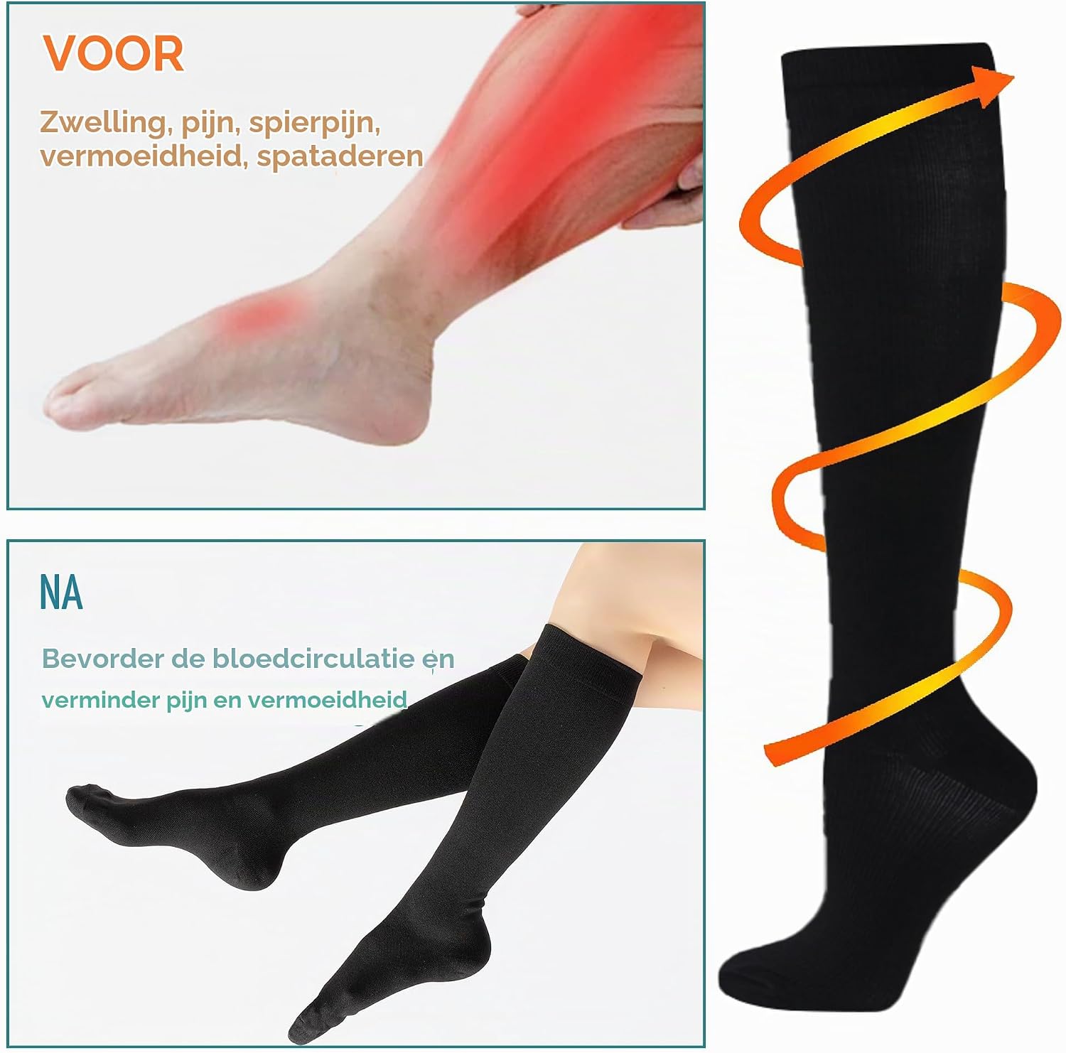 Detalle 2 de BISOUSOX compressiesokken, 4 paar, uniseks, 15-20 mmHg voor sport
