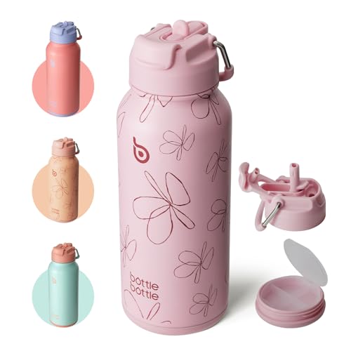 Detalle de BOTTLE BOTTLE Botella isotérmica con pastillero 900 ml — rosa, tapa doble y asa