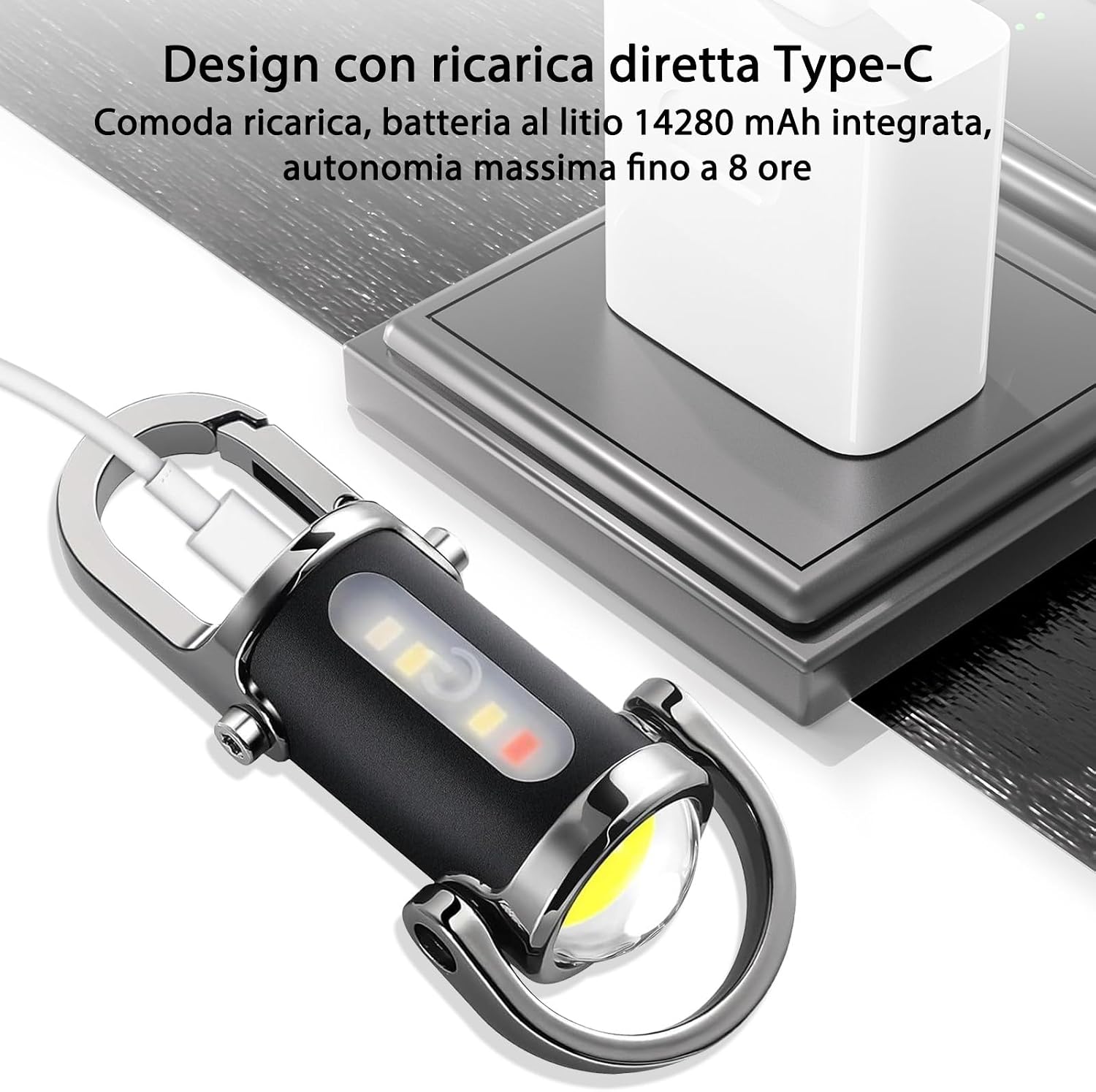 Detalle de Torcia LED Ultra Potente Professionale Ricaricabile USB-C, Impermeabile, 5 Modalità – Compatta e Versatile per Campeggio e Pesca