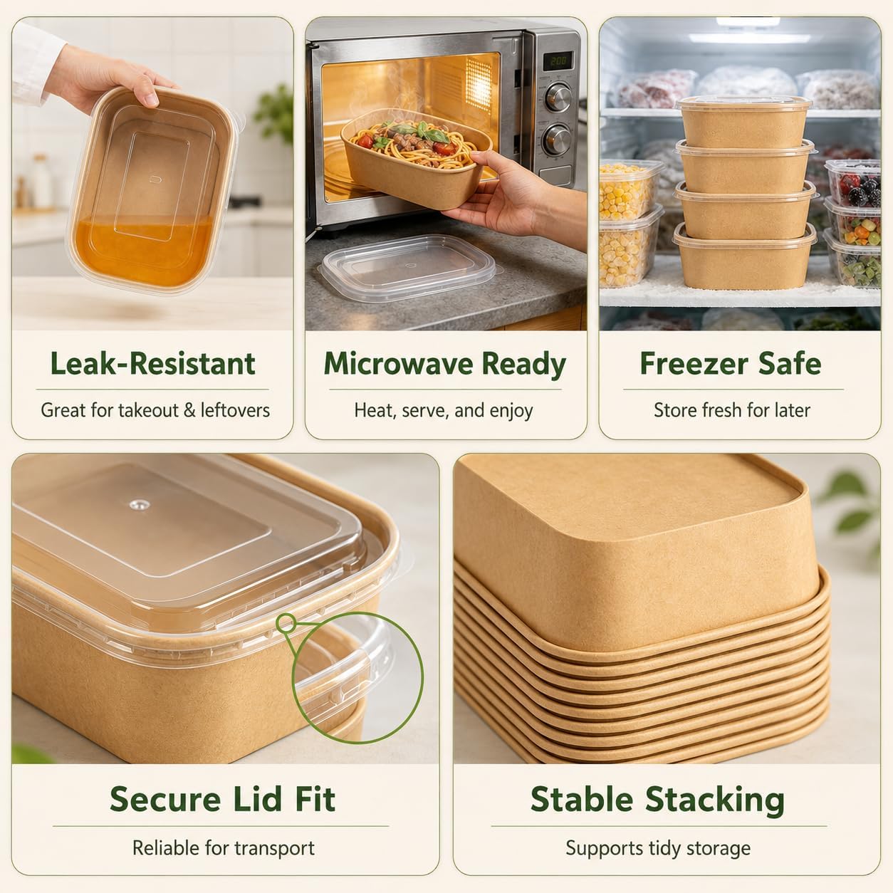 Detalle de DI QIU REN disposable salad bowls with lids, 35 oz Kraft Paper, 50 Count