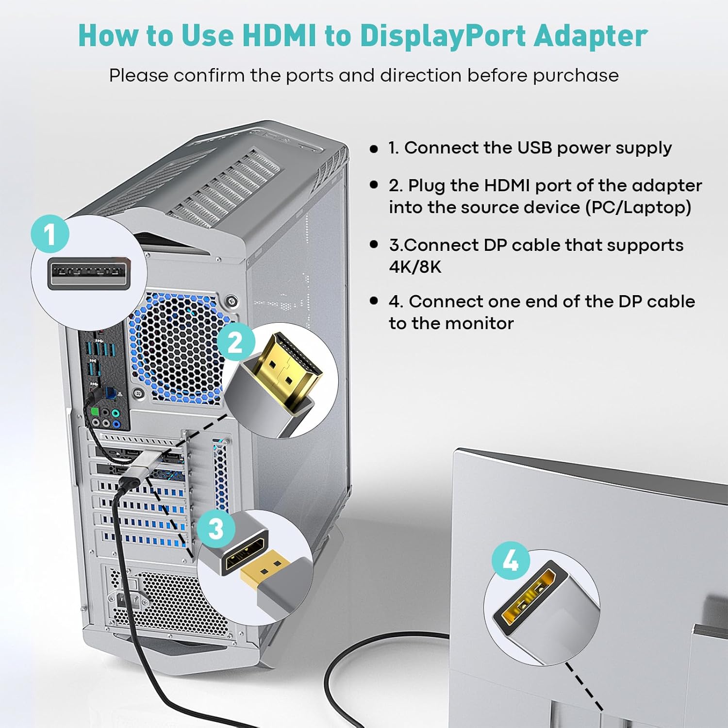 Thumbnail 5 de UANTIN HDMI to DisplayPort Adapter 4K 60Hz