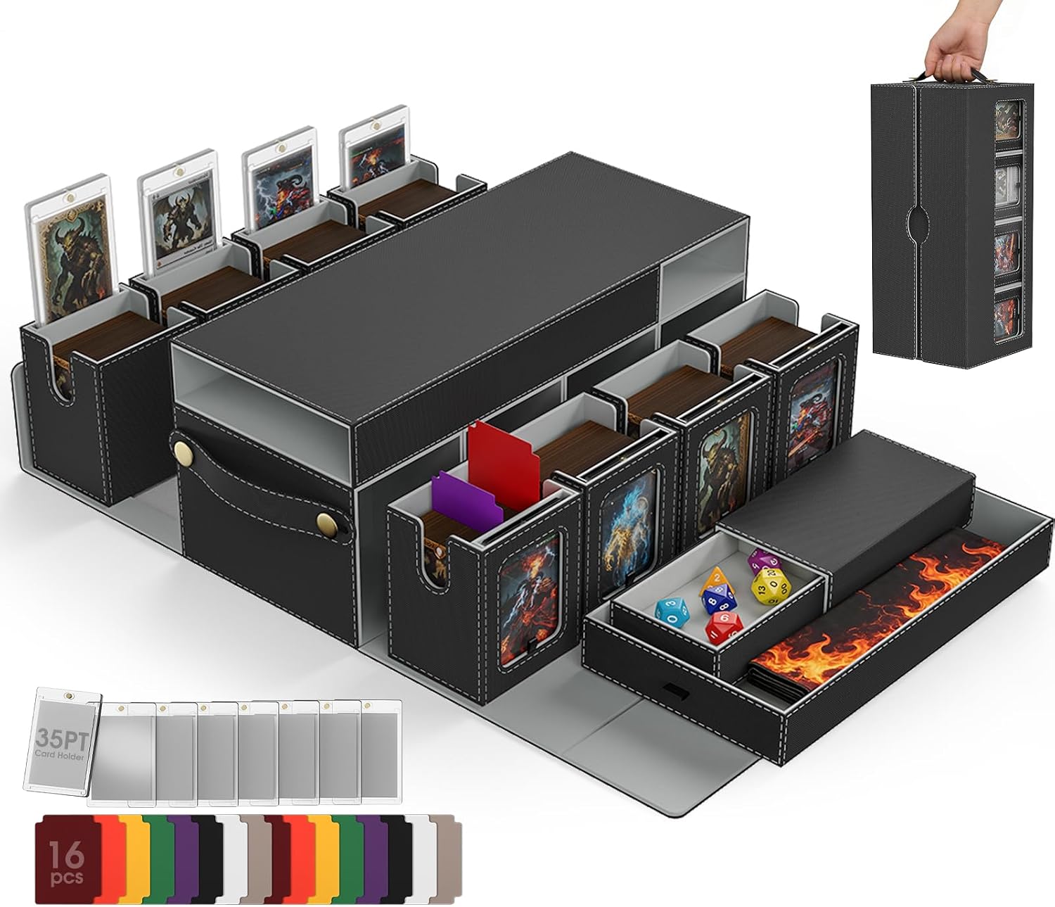 Detalle de Cortile Commander Deck Box for MTG: 10-in-1 Modular Deck Box with 8-Deck Cases, 2 Dice Trays, and 1040+ Card Capacity