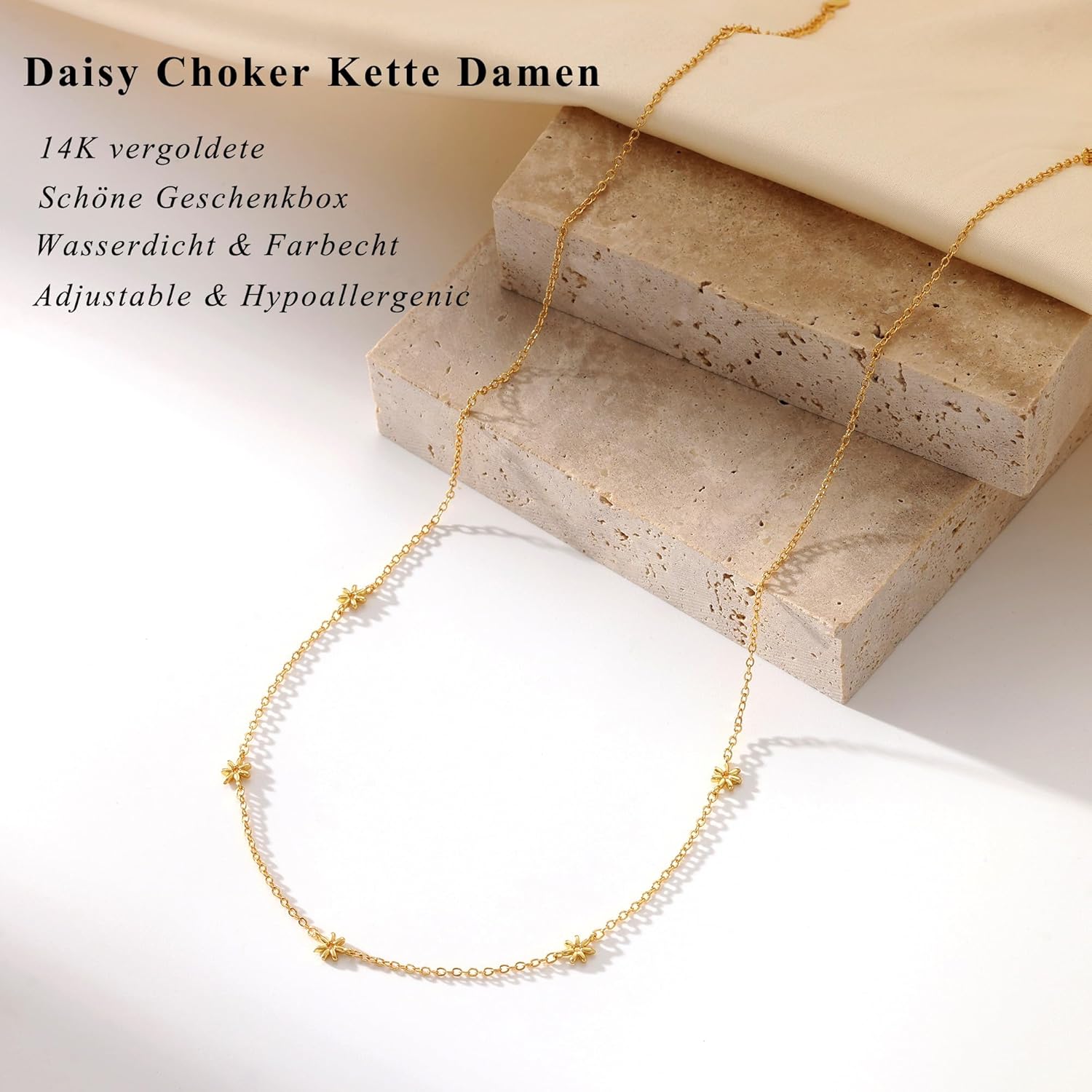 Thumbnail 2 de HARJJME Damen-Halskette (Gold/Silber 925, 14k vergoldet) mit Kleeblatt, Herz und Zirkonia – Choker-Look