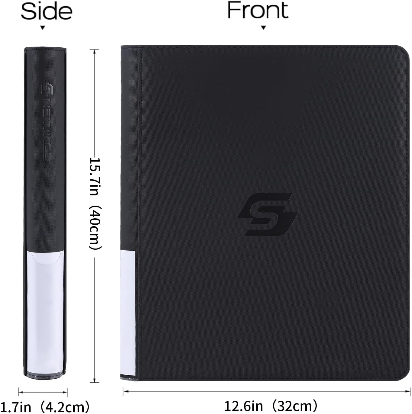 Detalle de Snekdy Top Loader Binder (9 Pockets) for 3 x 4 inch Cards, Holds 360 Top Loaders, Black PU Leather Zipper Binder