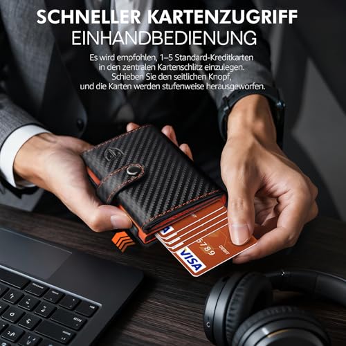 Detalle 1 de TENBST Slim Wallet für Herren mit RFID-Schutz, Münzfach und Pop-up-Kartenhalter