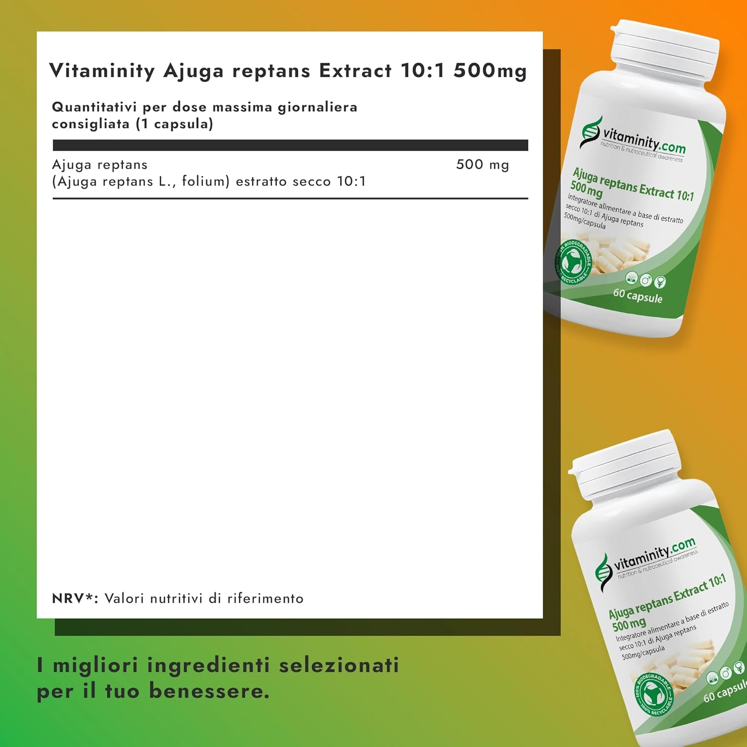 Detalle de Vitaminity Ajuga Reptans Extract — Integratore monocomponente per capelli e prostata, 60 capsule