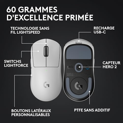Thumbnail 5 de Logitech G PRO X SUPERLIGHT 2 — Souris gaming sans fil 60 g, HERO 2, 44 000 DPI, 8 kHz, USB-C