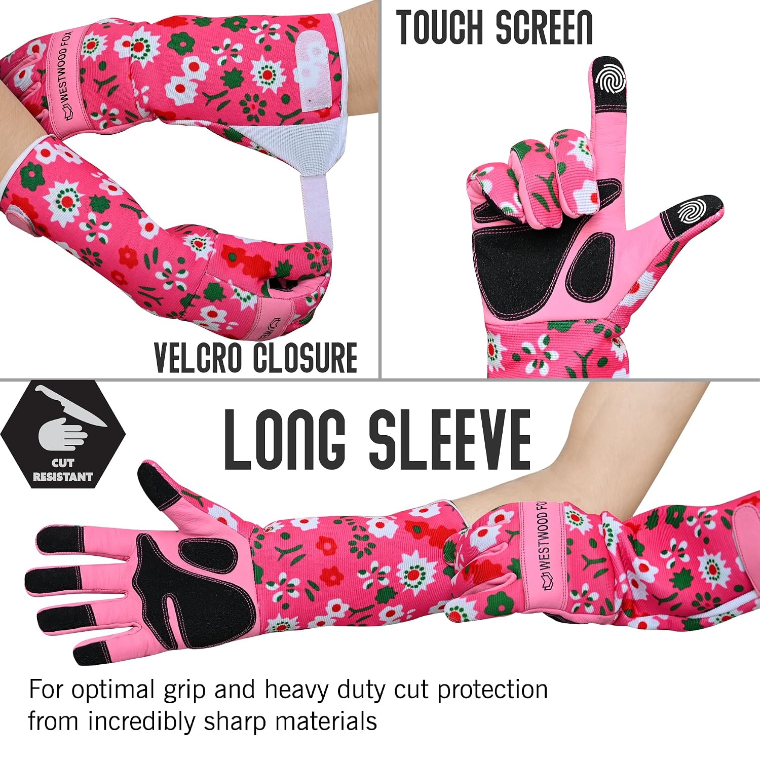 Detalle de Leather gardening gloves thorn proof Pink M