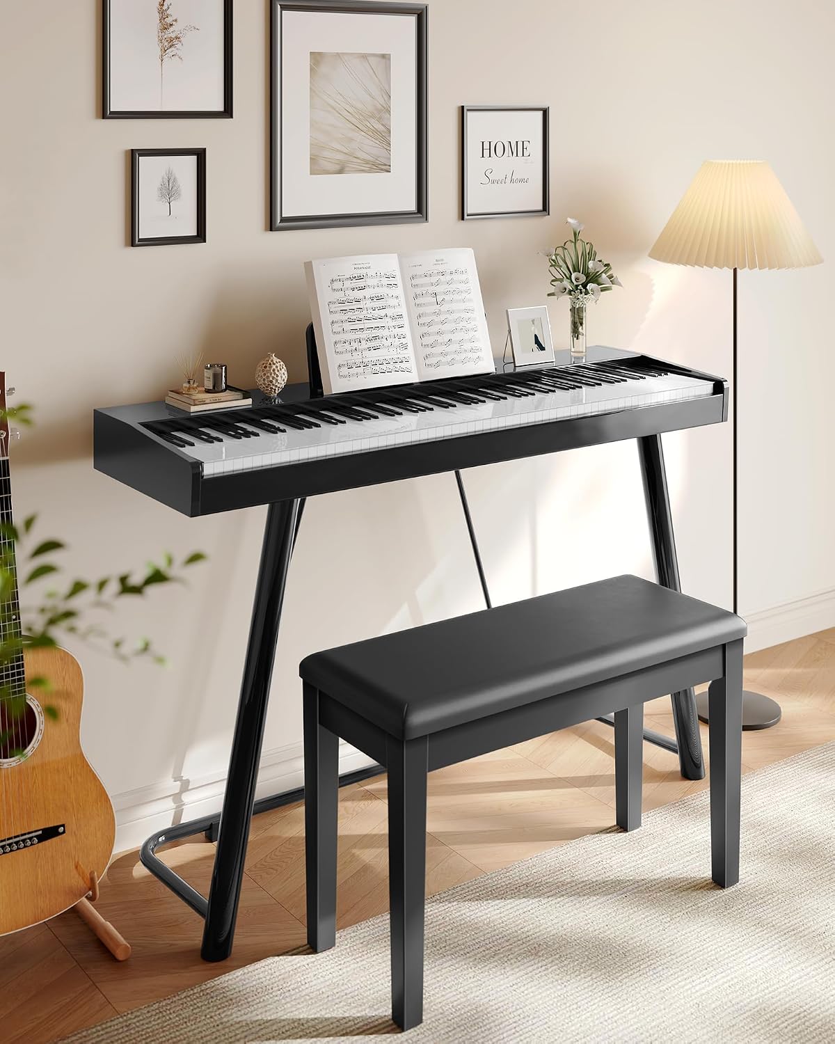 Detalle 2 de SONGMICS ULPB75BK Duet Piano Bench with Padded Seat and Storage