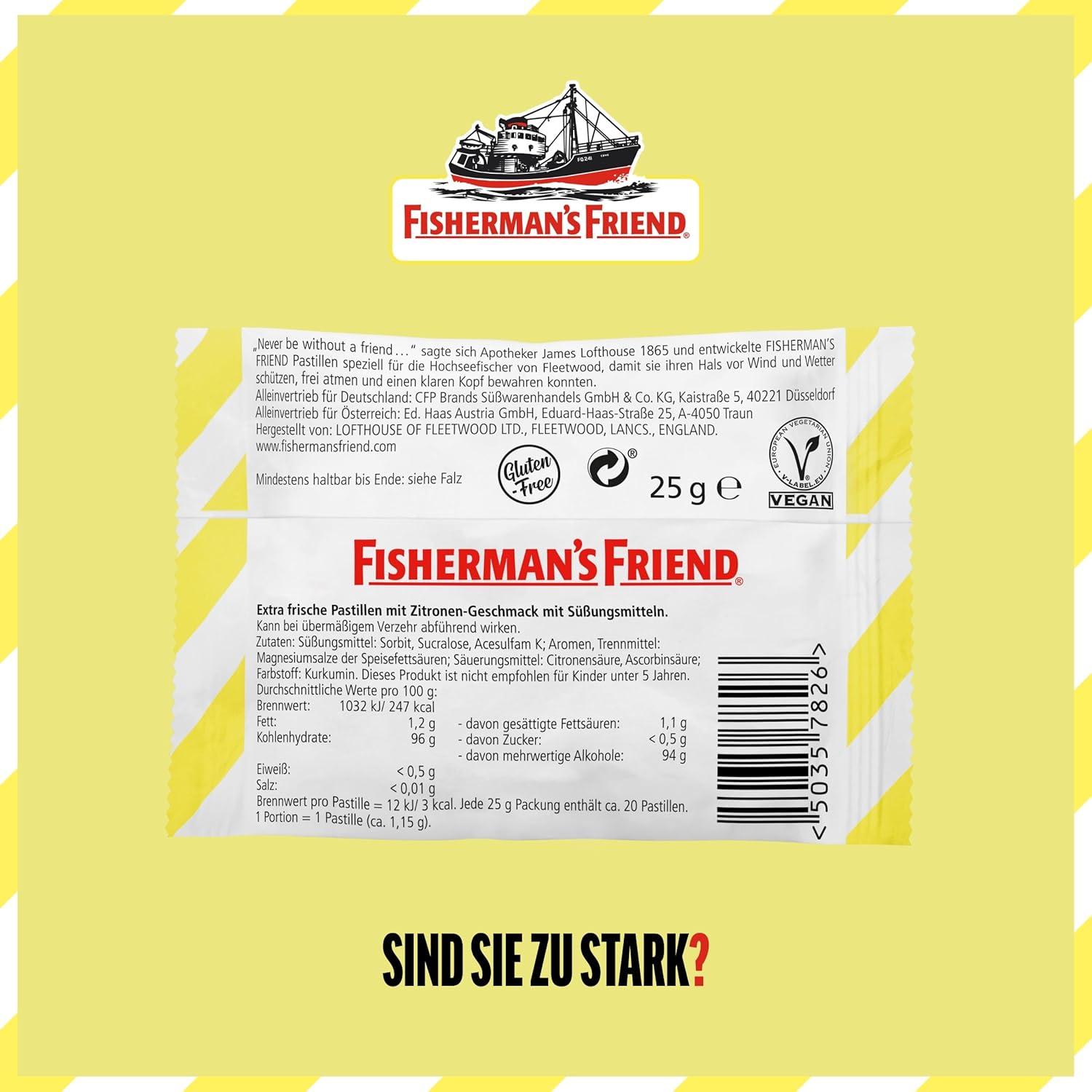 Detalle de Fisherman’s Friend Lemon – 24er Vorratsbox, Zuckerfrei & Vegan, Zitronen-Menthol für frischen Atem