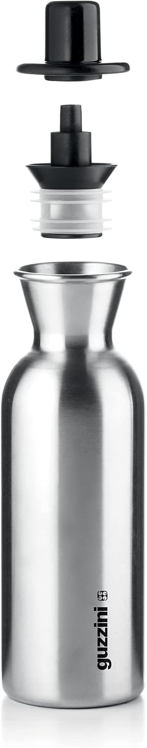 Detalle de Guzzini Kitchen Active Design PERFECT DRESSING STEEL EDITION – Öl-Essig-Set aus Edelstahl, Schwarz, Ø 6,5 x H 22,5 cm, 500 ml