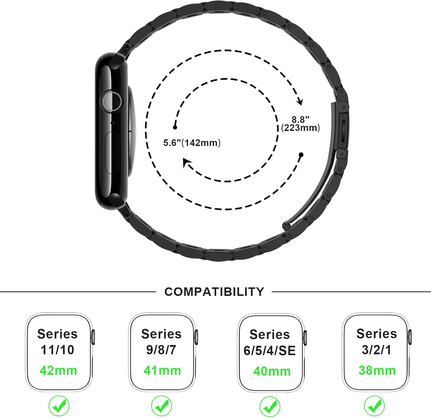 Thumbnail 6 de Anlinser Stainless Steel Apple Watch Band – 38–42mm, Black, Lightweight Metal Strap for iWatch Series