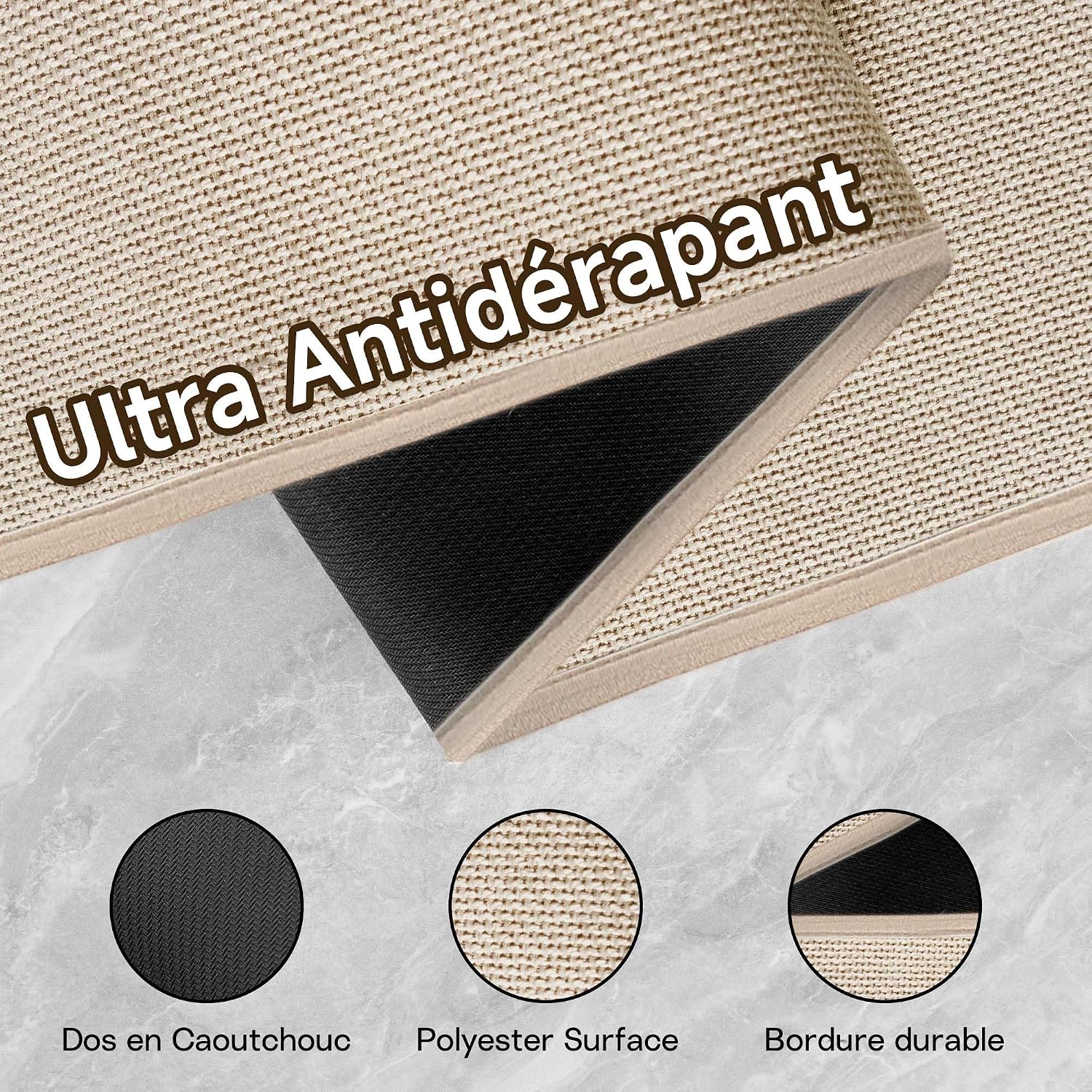 Thumbnail 2 de Tapis de cuisine long Mizuosre devant l’évier antidérapant et lavable 43,5 x 180 cm beige