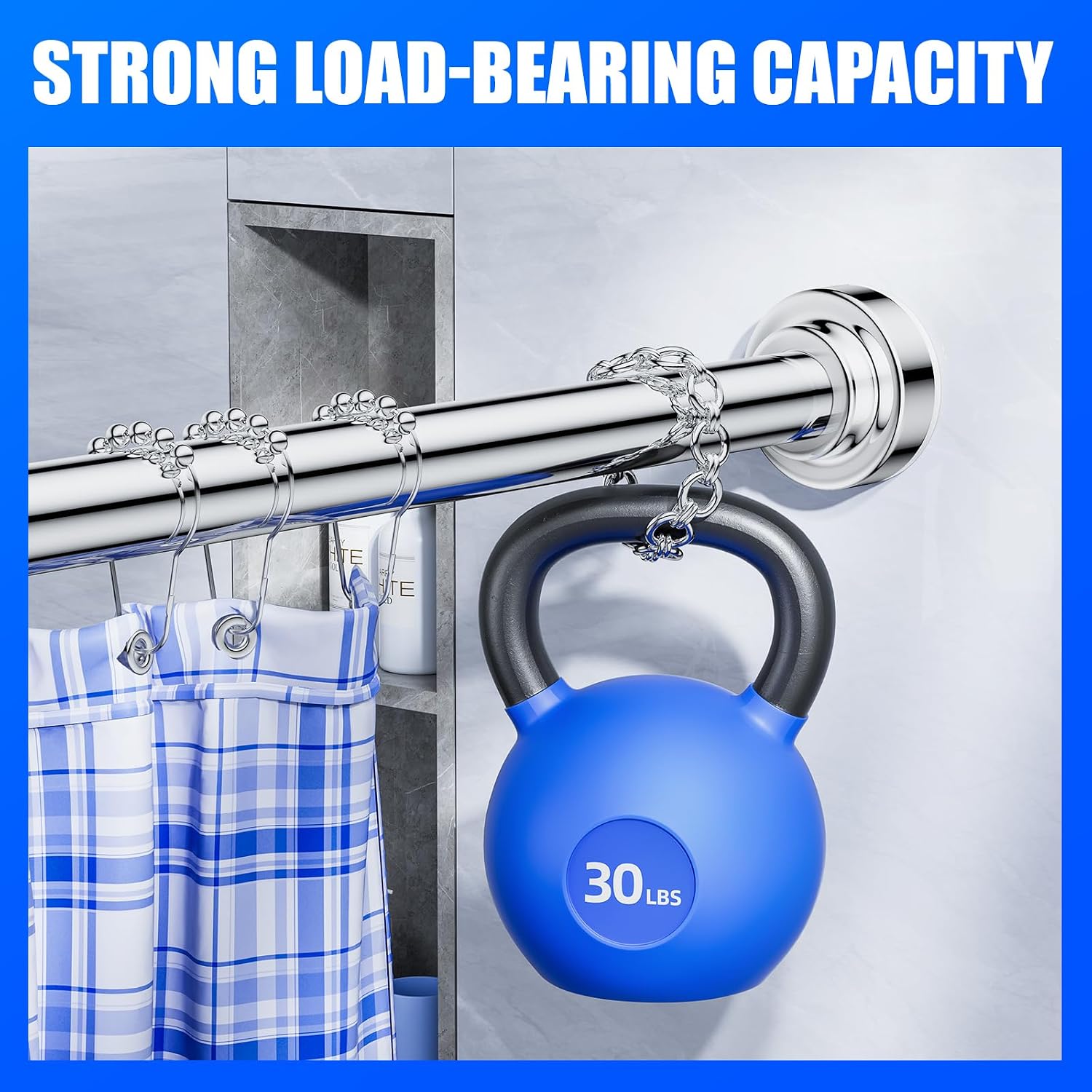 Detalle de Ausemku yq-a-A80Y Tension Shower Curtain Rod, Stainless Steel, Silver