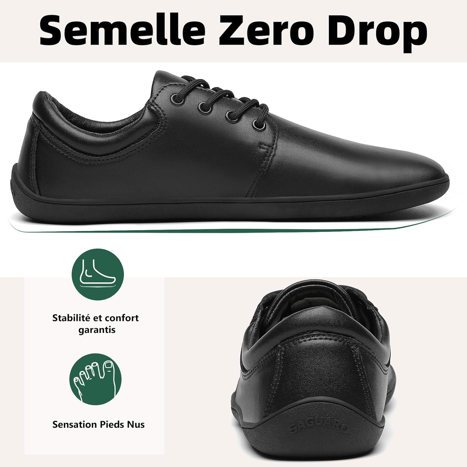 Detalle de SAGUARO Chaussures Minimalistes Barefoot Homme - Noble II, Large Toe Box, Tailles 36-48