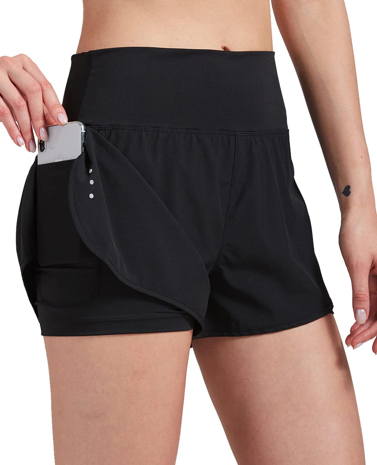 Detalle de VIGVAN 2 in 1 Laufhose Damen – Sport Shorts mit Taschen und schnelltrocknendem Innenfutter
