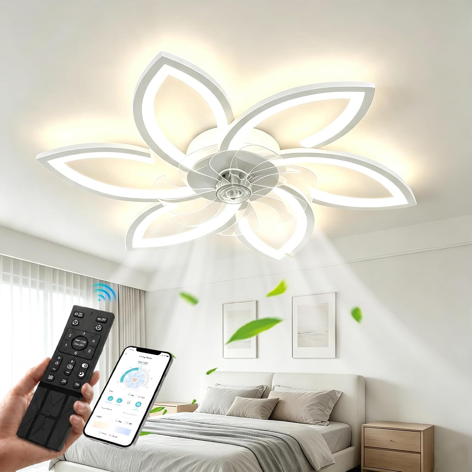 Detalle de AIROPLUX 30IN-FLO-WH 30-Inch Flower Ceiling Fan with Light, Remote