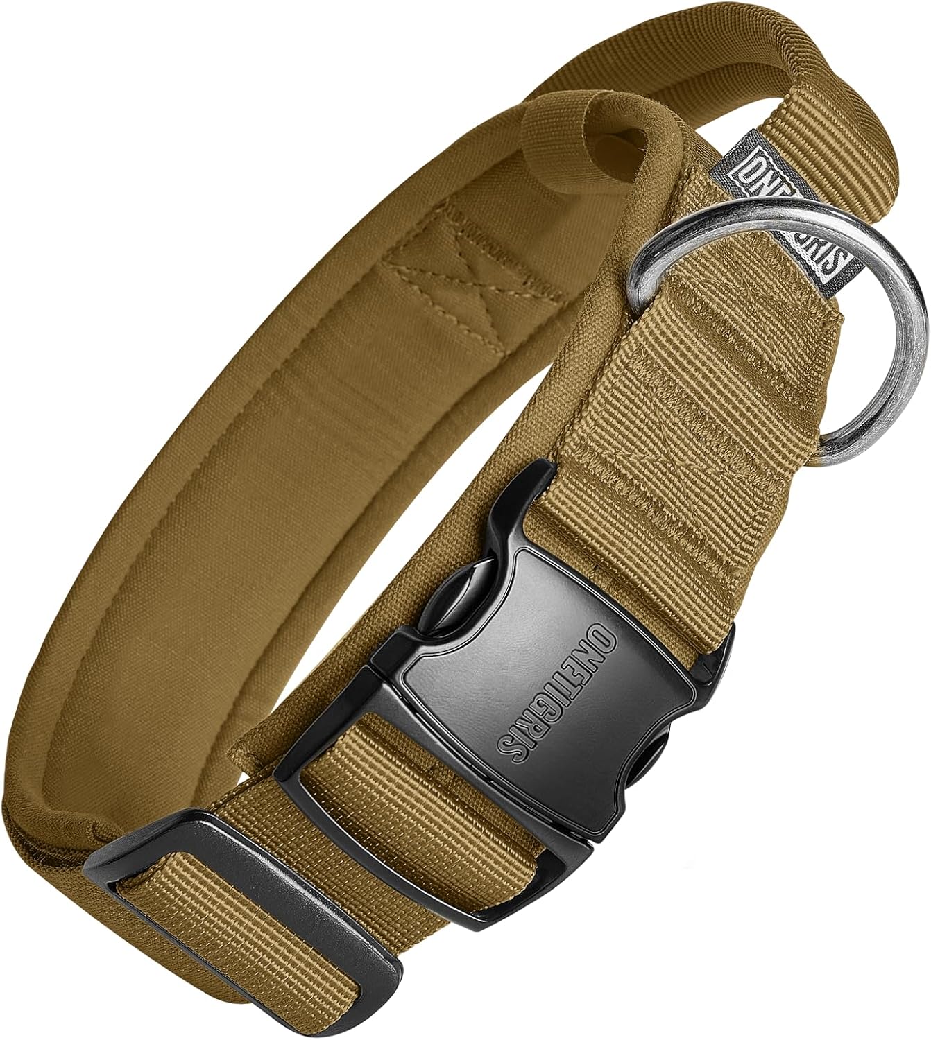 OneTigris Collier pour Chien – Boucle et D-rond en métal, Marron, Taille M