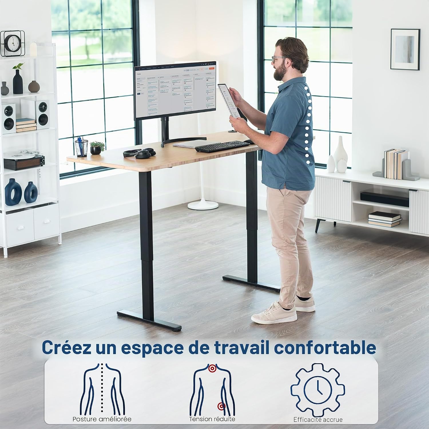Thumbnail 5 de VIVO Cadre de Bureau Électrique Assis-Debout DESK-E-200B – Double moteur, 100 kg, jusqu’à 216x109 cm