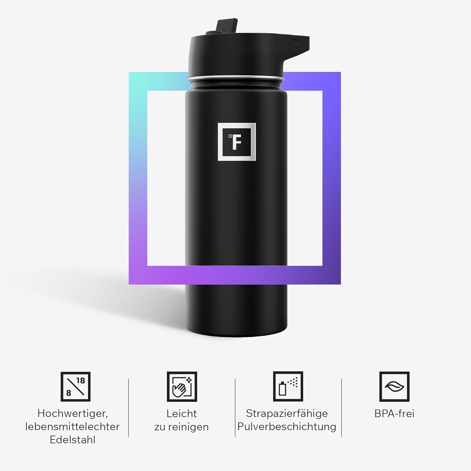 Thumbnail 4 de Edelstahl Trinkflasche mit Strohhalm – 650/950/1200/1800 ml, kohlensäuregeeignet, auslaufsicher, doppellwandig isoliert, BPA-freie Wasserflasche
