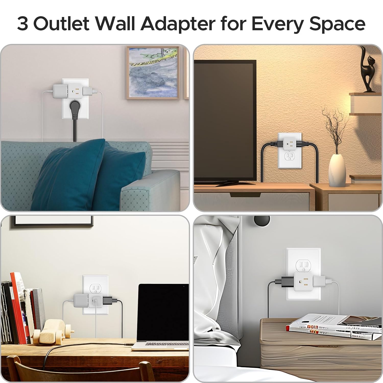 Thumbnail 6 de Key Power LA-21 3-Outlet Wall Adapter, Grounded 90-Degree Cube Tap, 3-Pack
