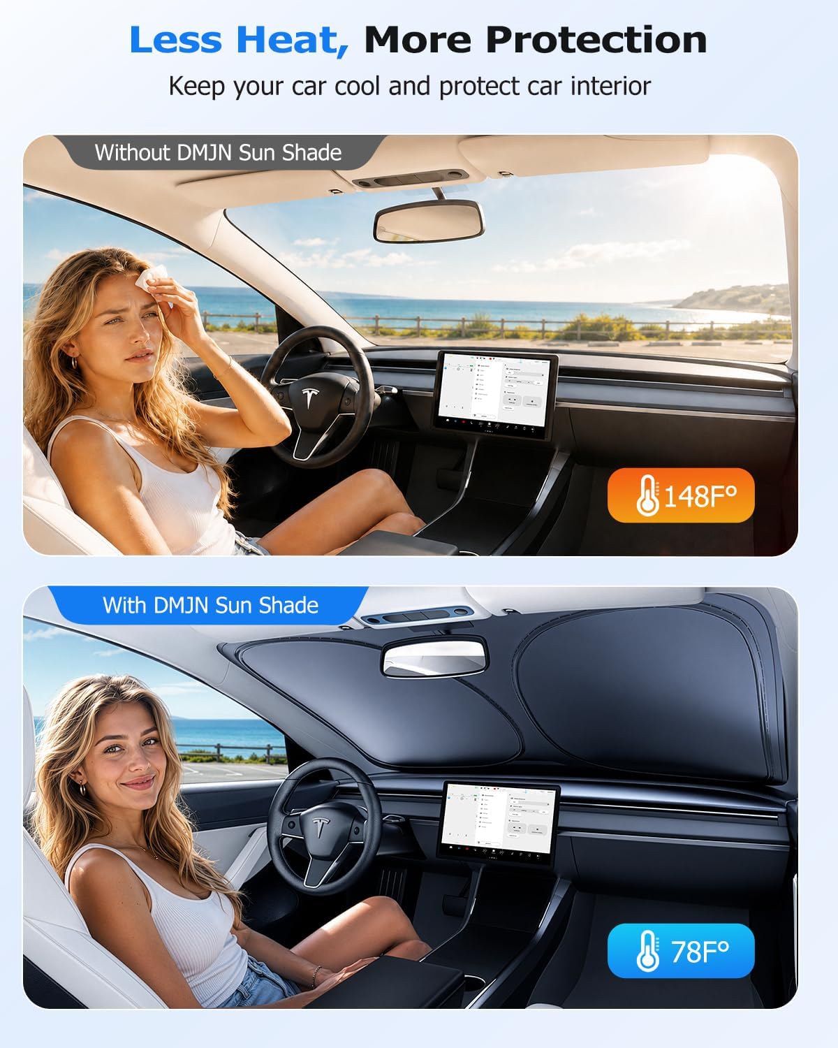 Thumbnail 1 de DMJN Front Windshield Sun Shade for Tesla Model Y, Model 3 & New Model Y Juniper (2017-2026) with Nano Ice-Crystal Coatings
