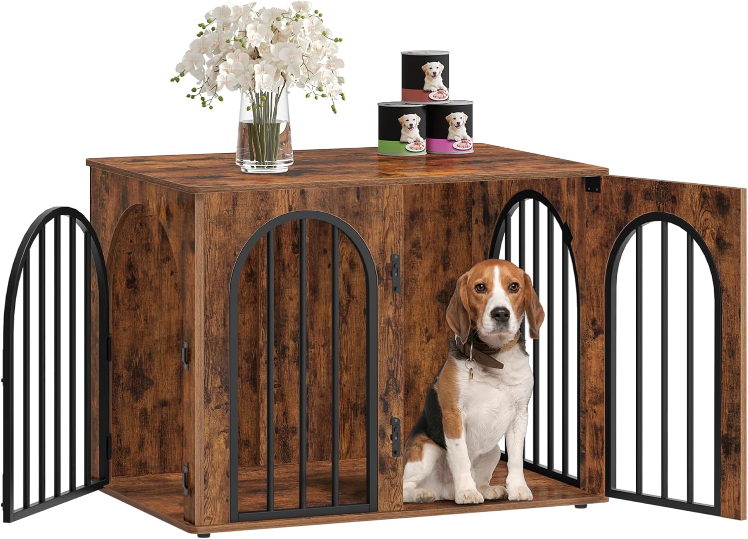 Hzuaneri cage pour chiens 80 cm avec 3 portes et arche d’accès DFC85101B (marron rustique)