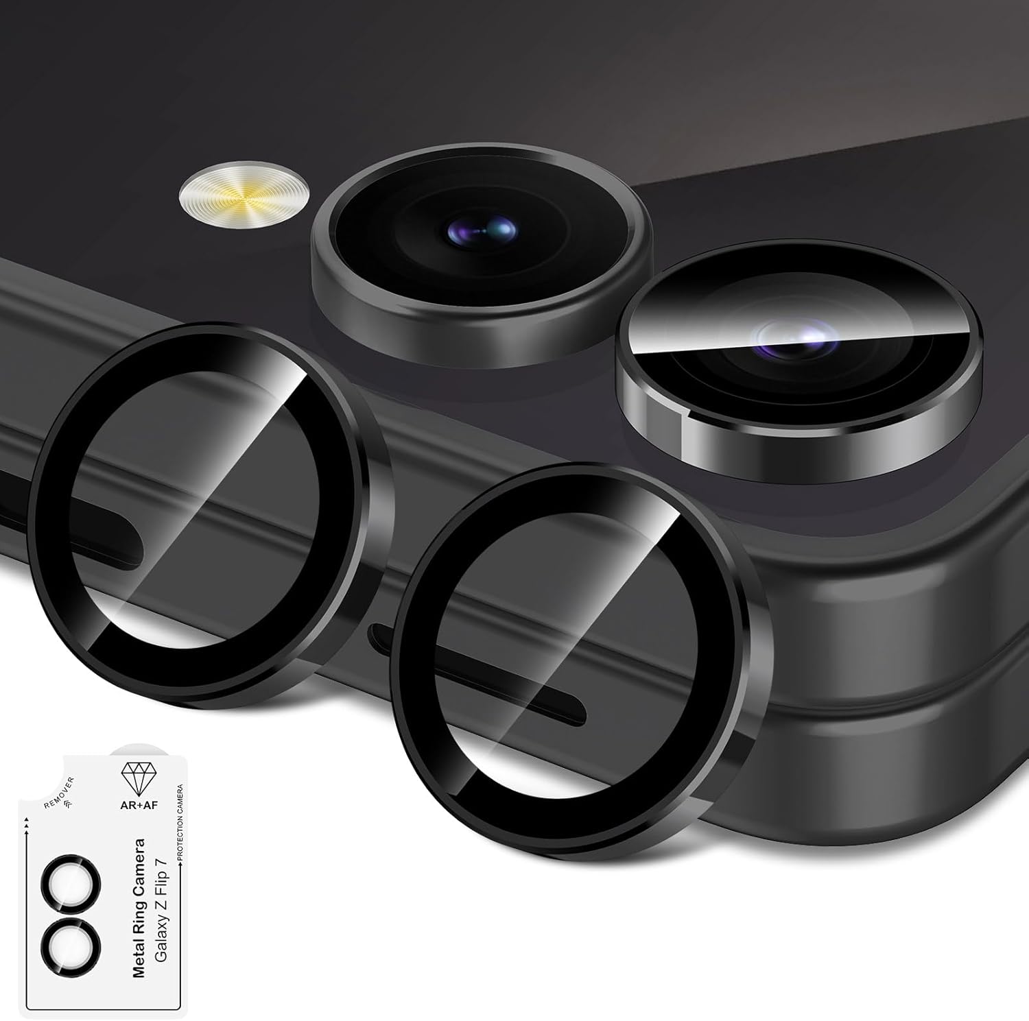 Avocase Camera Lens Protector for Samsung Galaxy Z Flip 7 – 9H Tempered Glass with Black Metal Ring