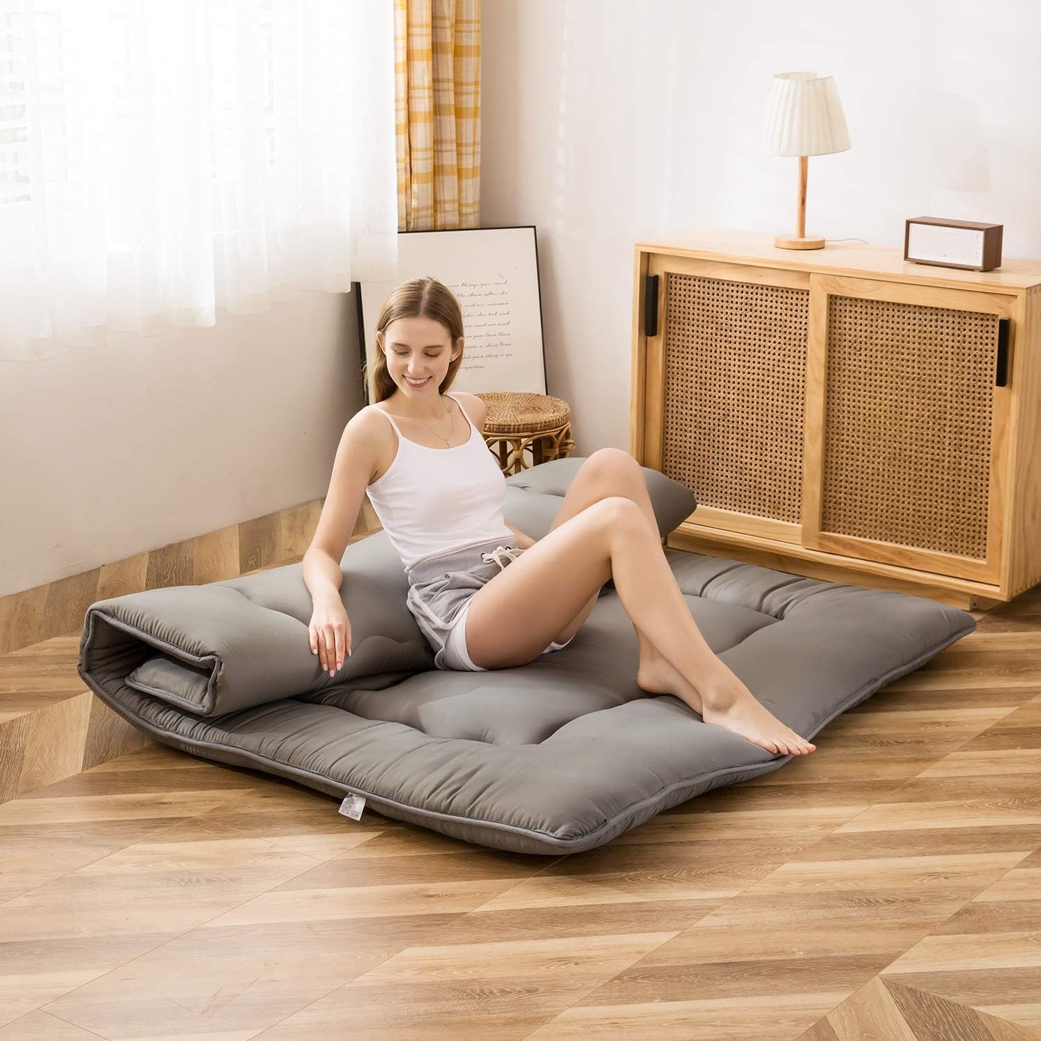 Thumbnail 1 de MAXYOYO Japanese Floor Mattress Futon (Charcoal Grey) — 4" Thicken Tatami Mat, Queen Size