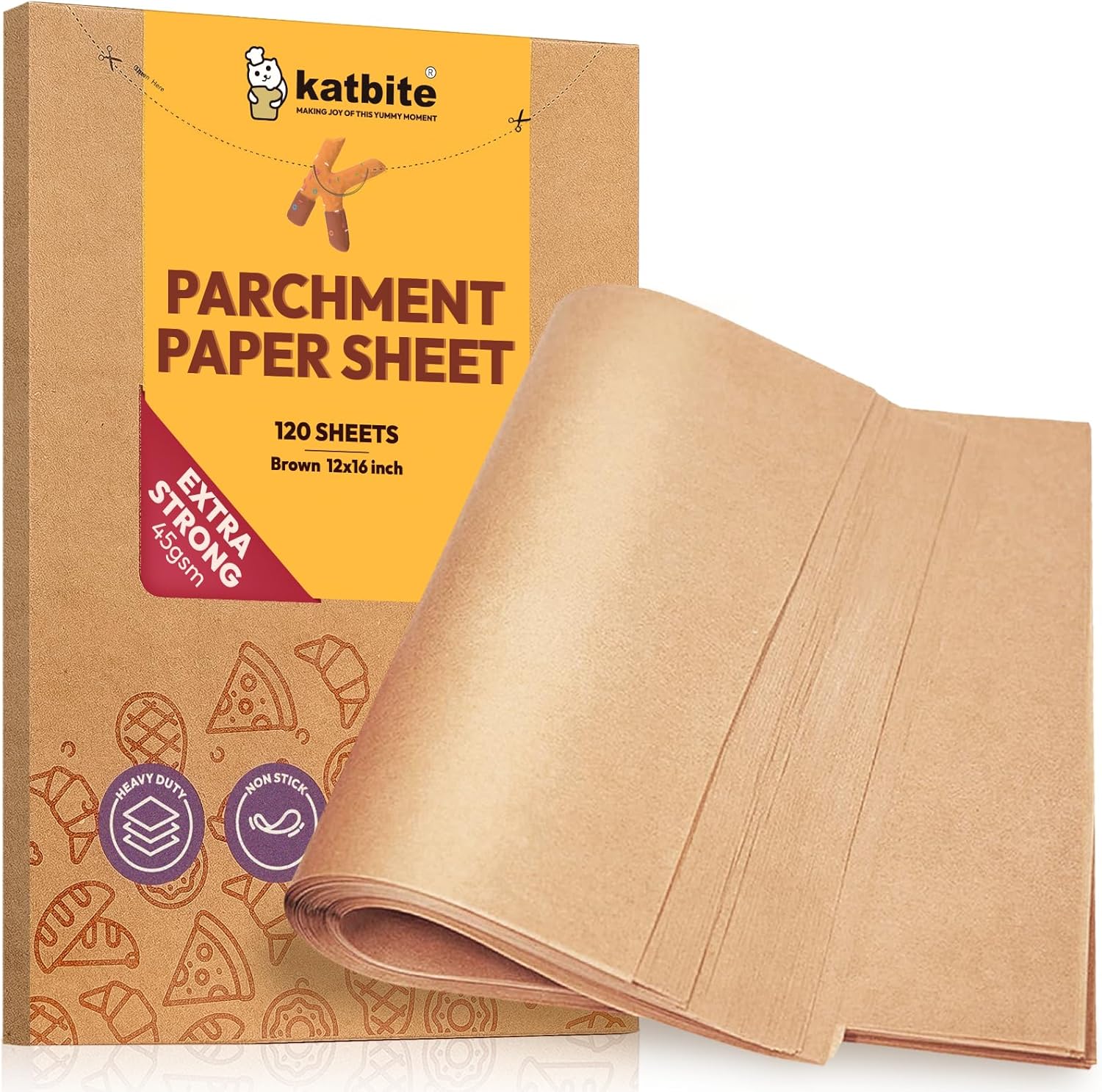 Detalle de katbite Air Paper Fryer 01 Parchment Paper Sheets, 12 x 16 in, Unbleached