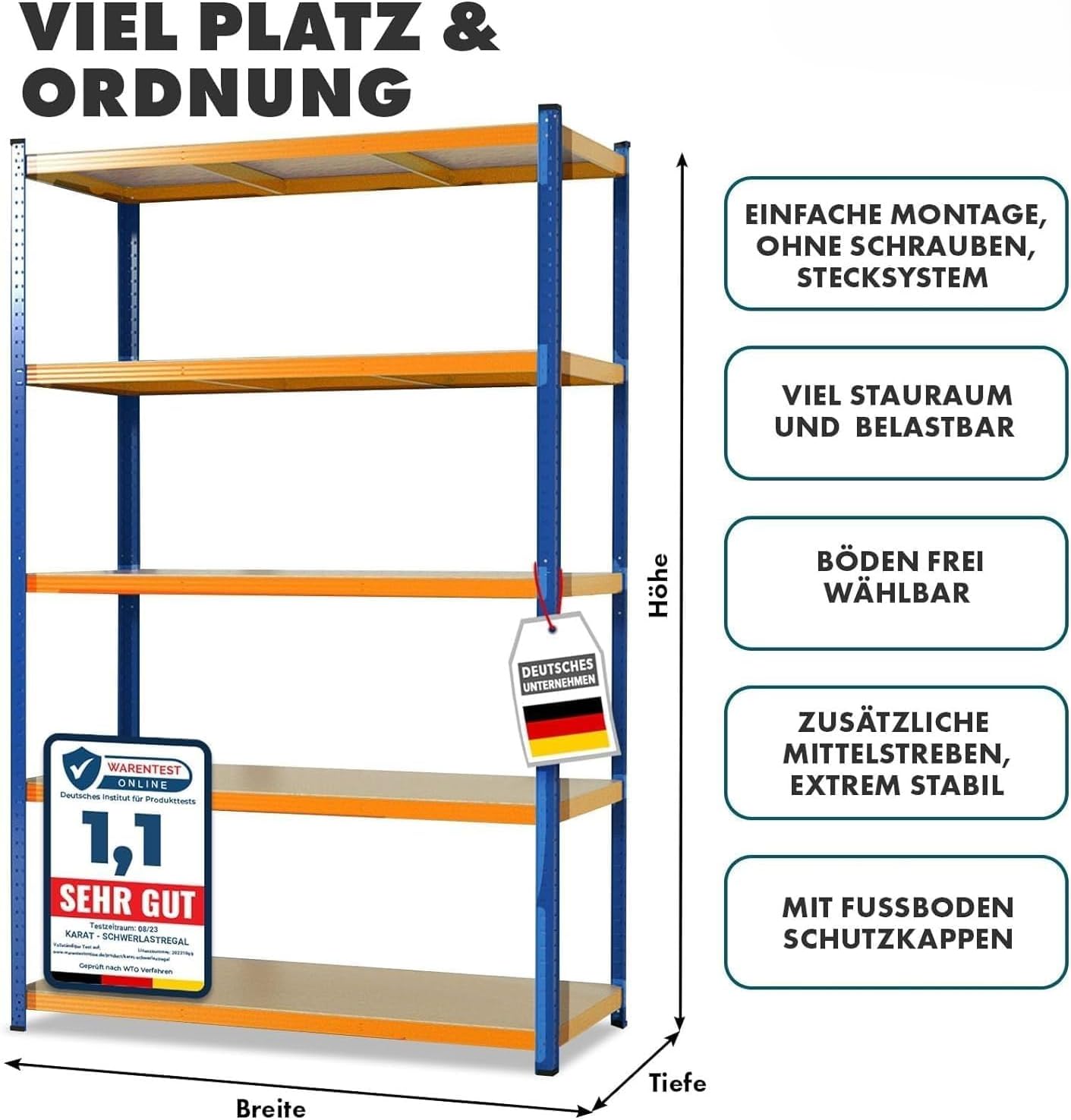 Thumbnail 1 de KARAT Schwerlastregal Steckregal – stabil, flexibel und schnell montiert (Blau-Orange, 180 x 90 x 60 cm)
