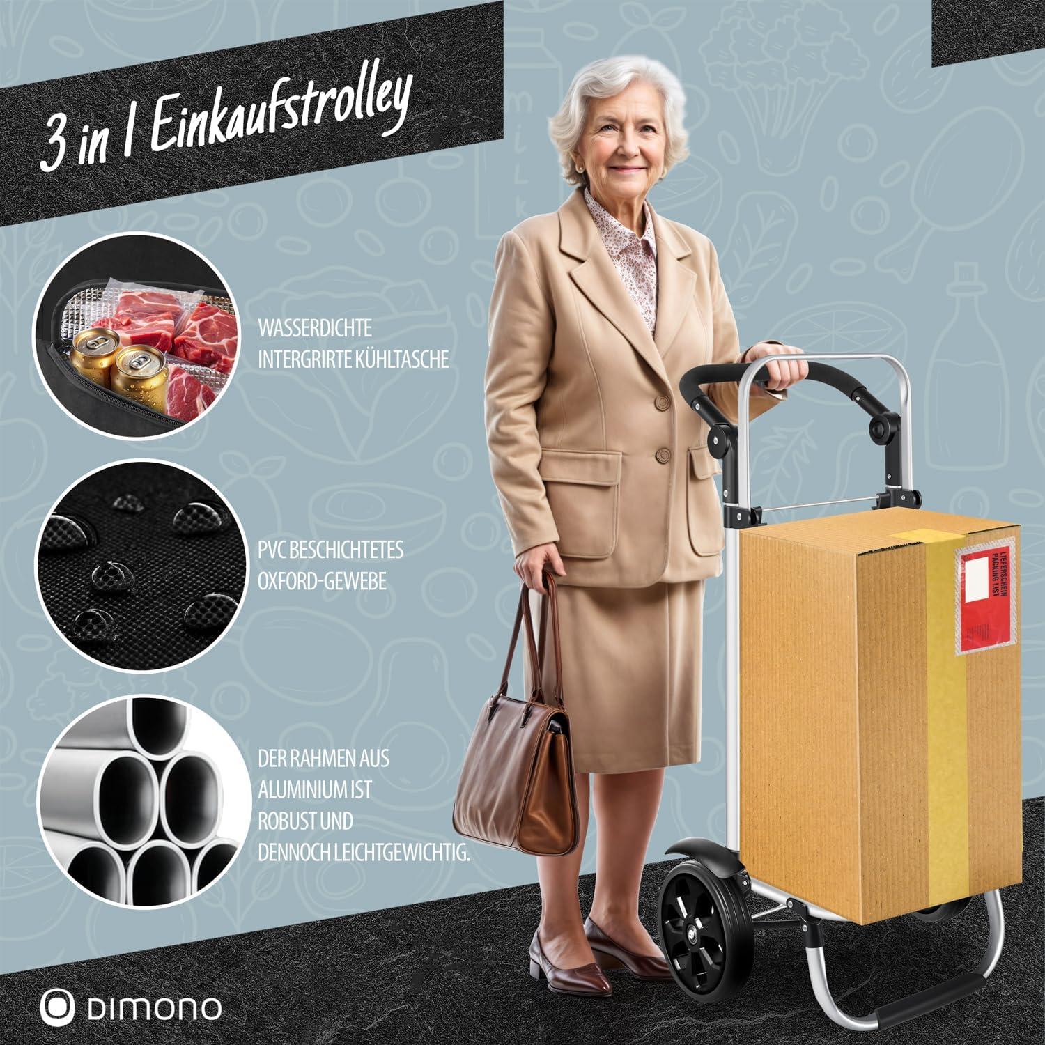 Thumbnail 3 de Dimono Folding Shopping Trolley with Cooler, 56 L, Detachable Bag