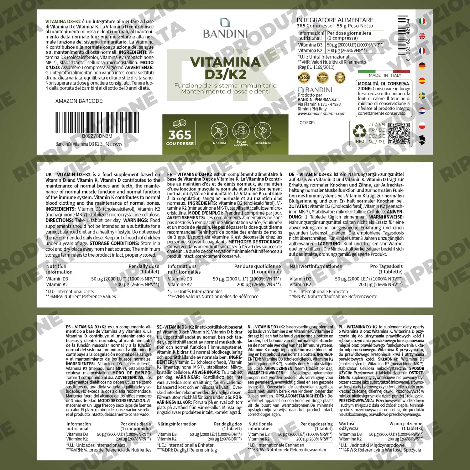 Thumbnail 4 de BANDINI Vitamine D3 K2, 365 tabletten met vitamine D en K