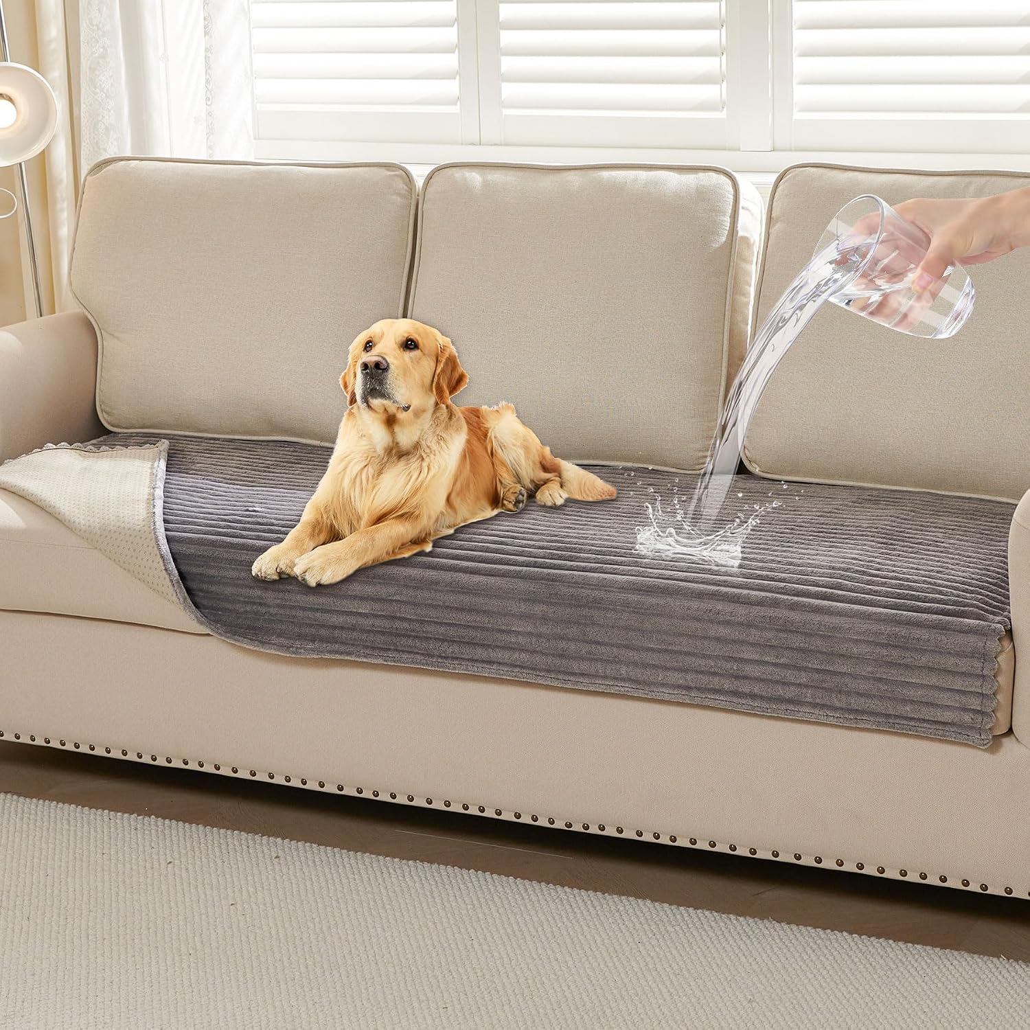 Detalle de HAOMAIJIA Waterproof Couch Cover for Dogs (Grey, 35" x 74")