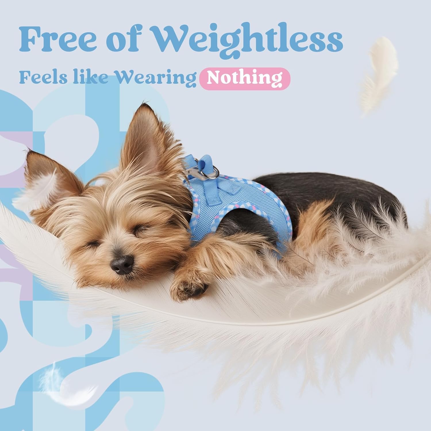 Thumbnail 3 de rabbitgoo Small Dog Step-in Soft Mesh Harness (Blue & Plaid Trim) with Reflective Strips, size S