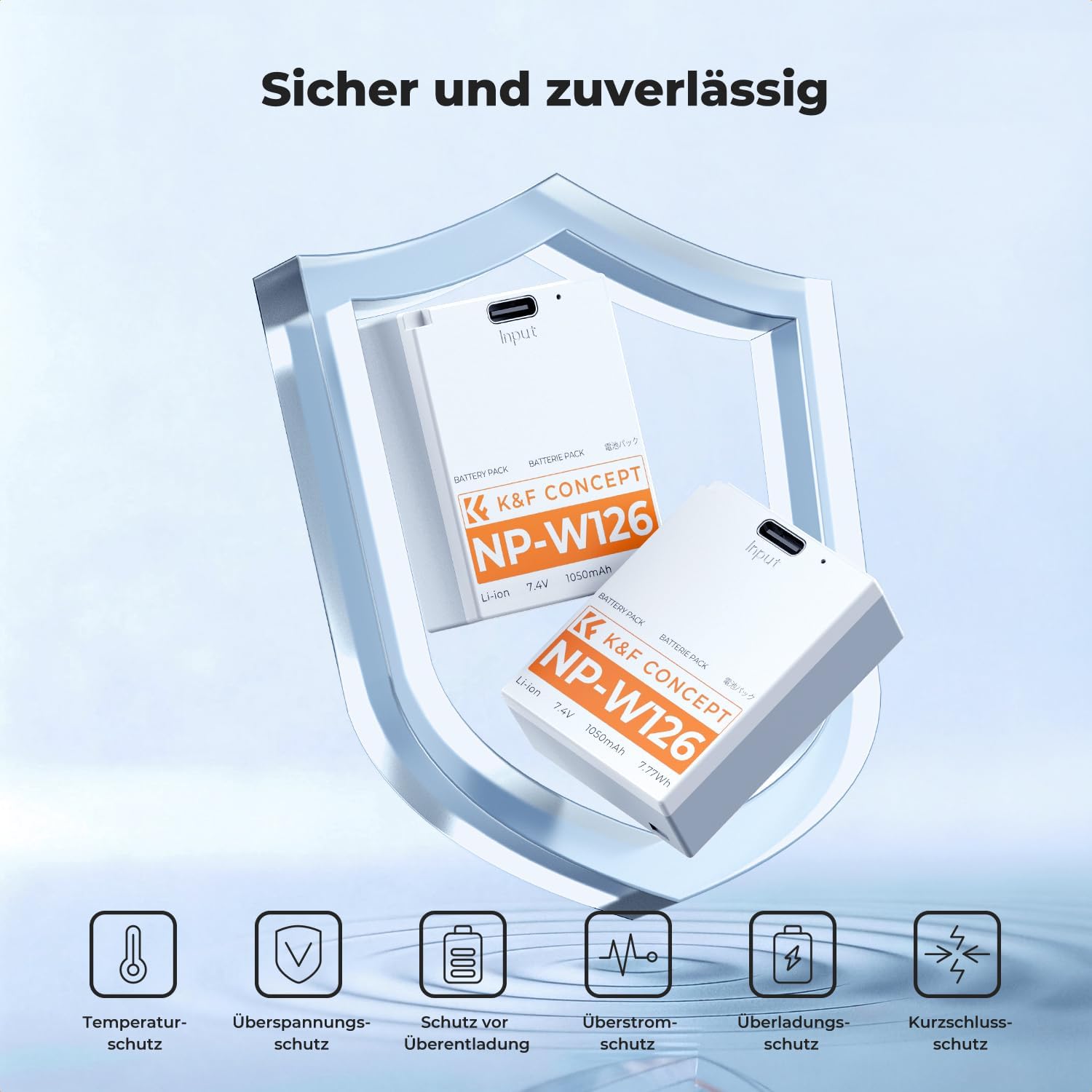 Detalle de K&F CONCEPT NP-W126 / NP-W126S Direkt wiederaufladbarer Akku (1050 mAh) mit USB‑C – passend für ausgewählte Fujifilm X Modelle, 2er Pack