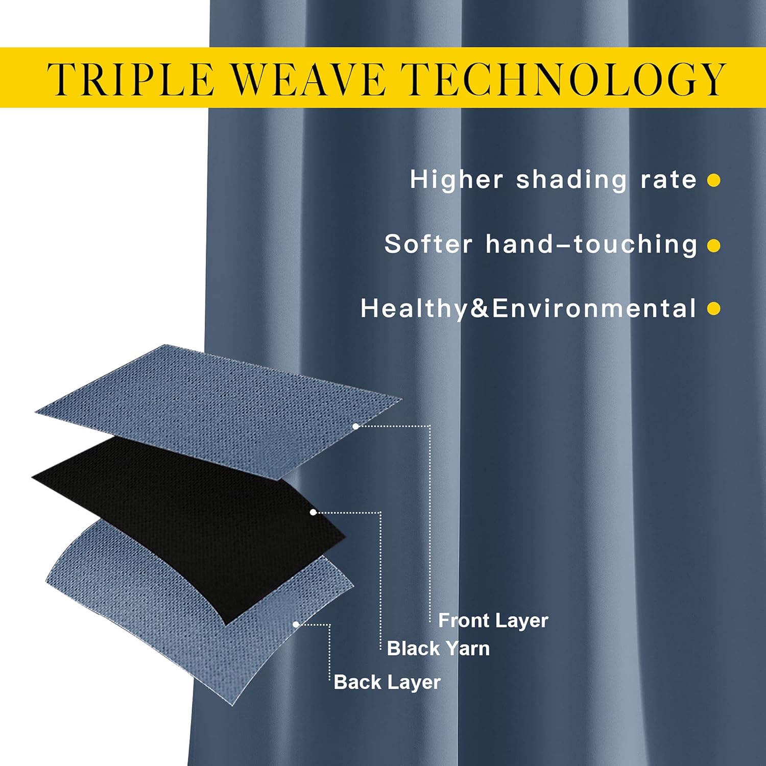 Thumbnail 3 de NICETOWN Stone Blue Blackout Curtains (2 Panels) 52" x 84" with Silver Grommets